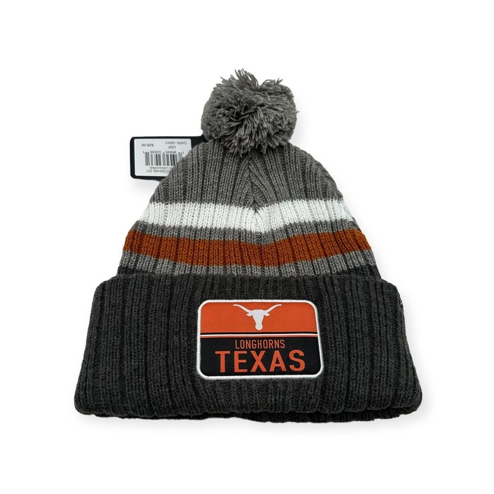 '47 Texas Longhorns Beanie Gray Stack Striped Patch Pom Knit Cuff‎ Hat Cap